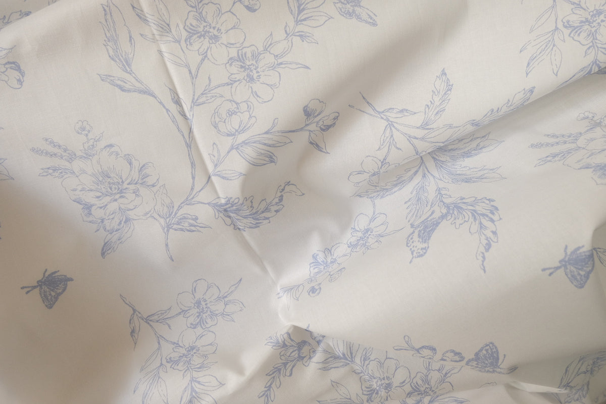Blue Botanical Cotton Lawn Fabric – 3.3 yd