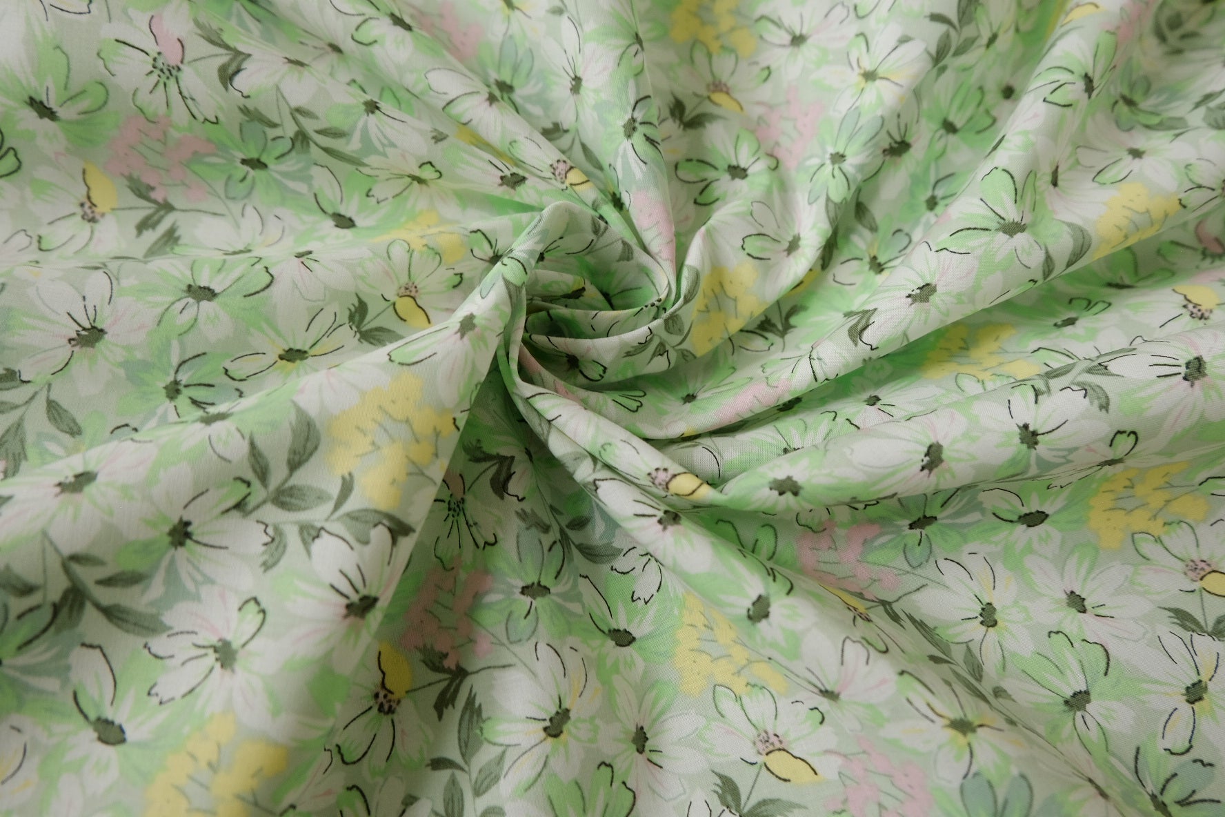 Green Summer Daisy Cotton Poplin Fabric — 2.19 yd