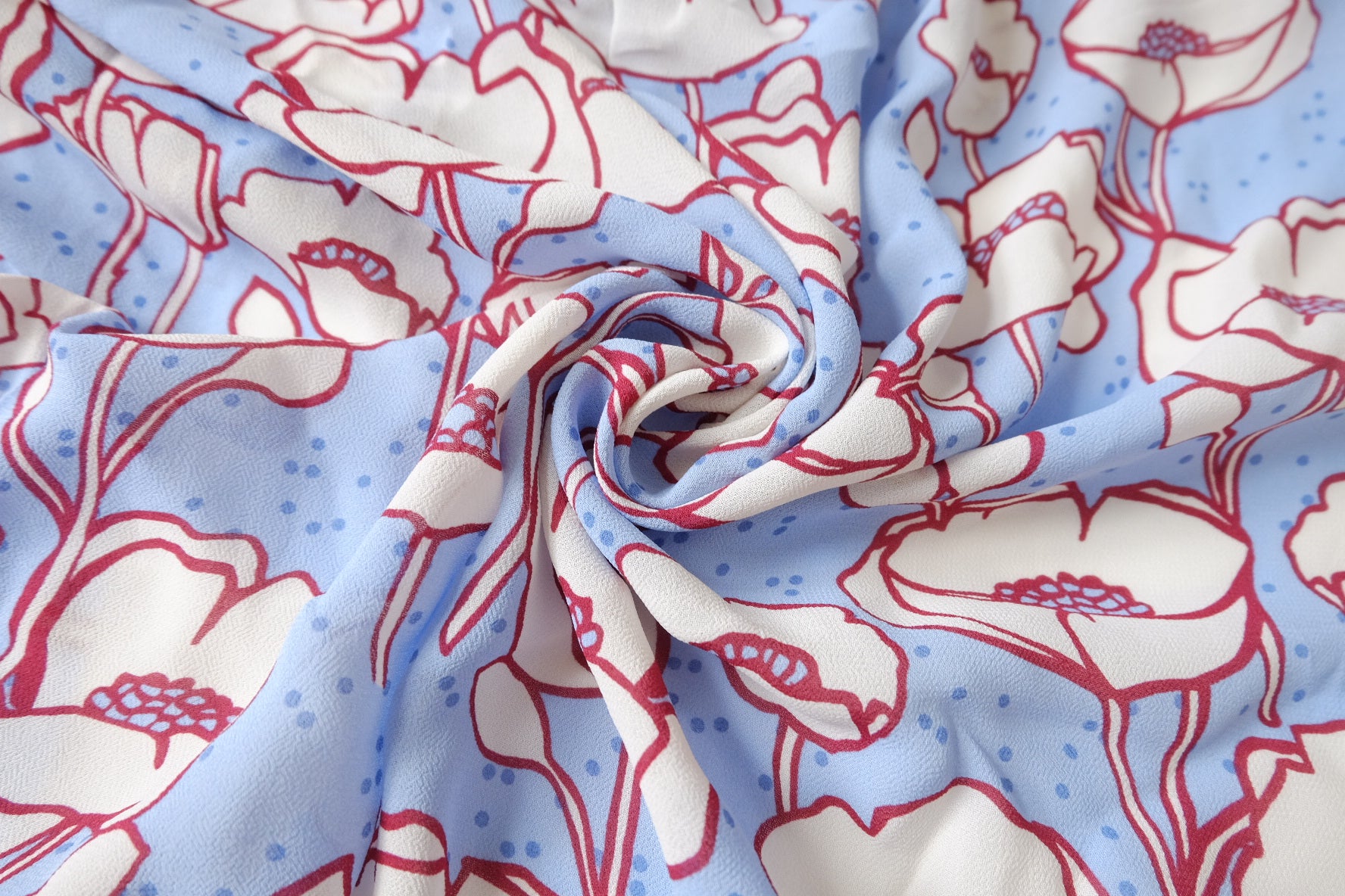 Blue Poppy Rayon Fabric - 2.19 yd