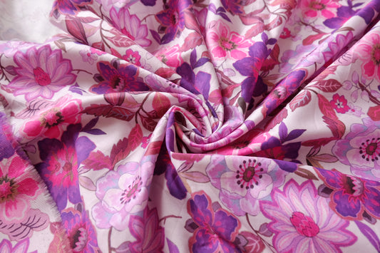 Vintage Pink Floral Stretch Cotton Sateen Fabric - 3.28 yd