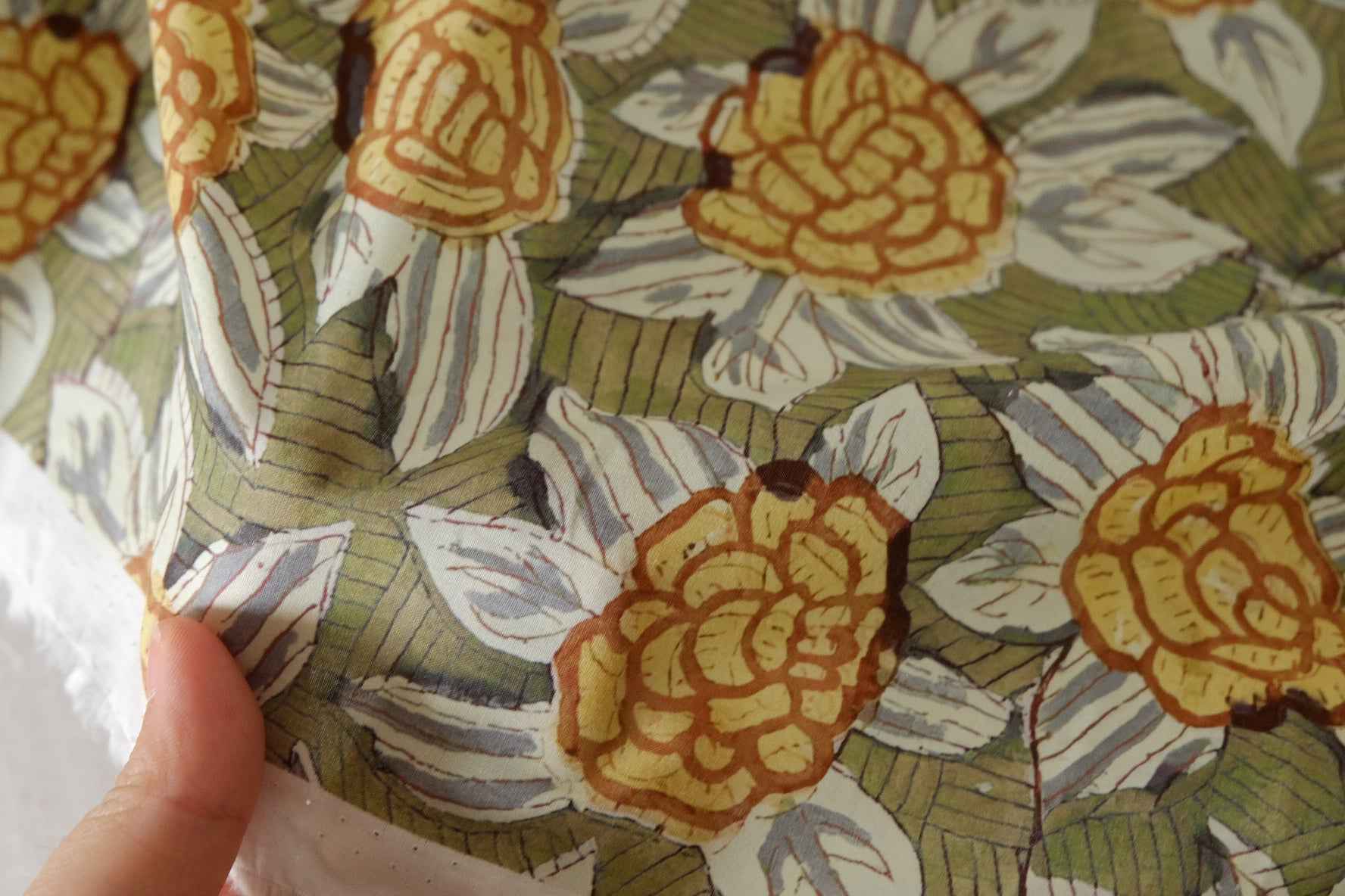 Olive & Mustard Floral Cotton Lawn Fabric – 3.3 yd