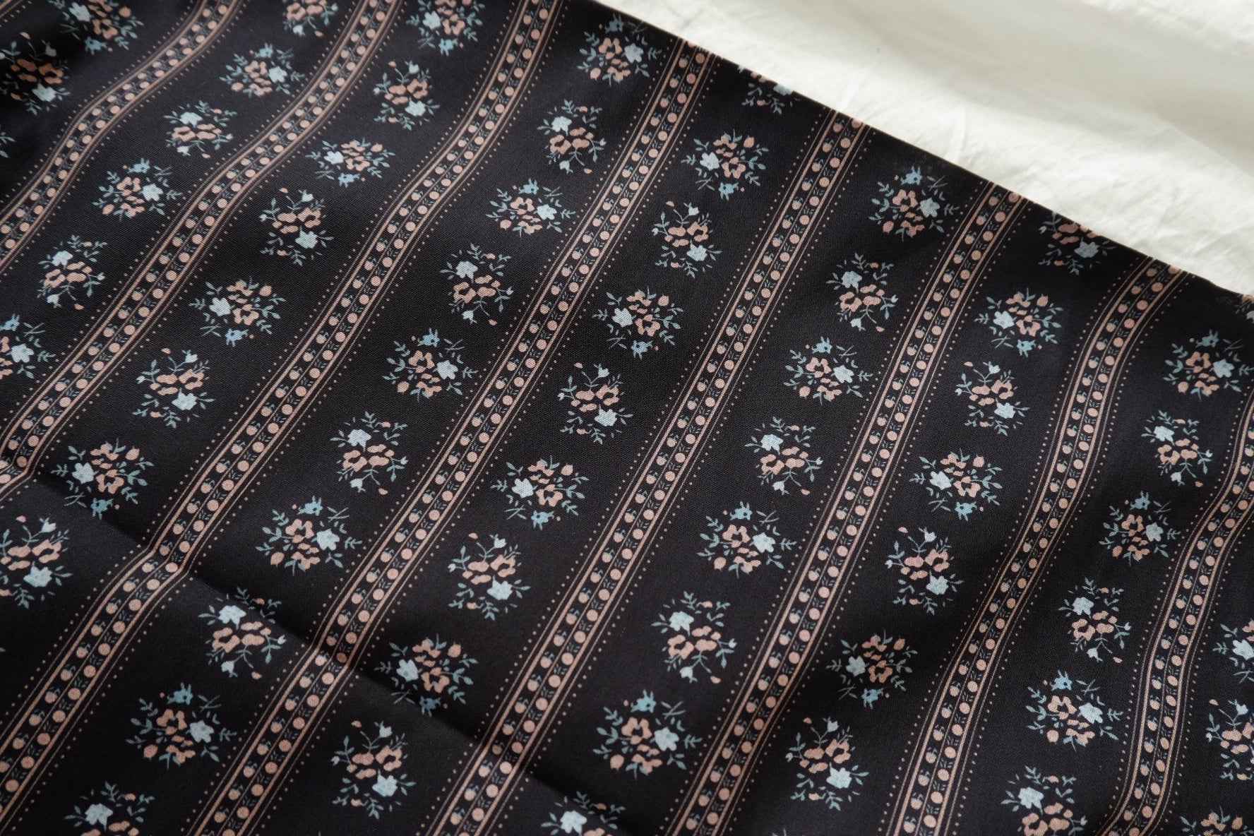 Black Stripe Floral Cotton Poplin Fabric - 3.28 yd