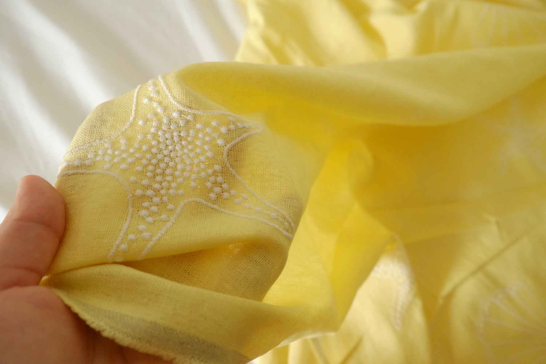Yellow Ocean Embroidered Tencel Linen Fabric – 2.2 yd