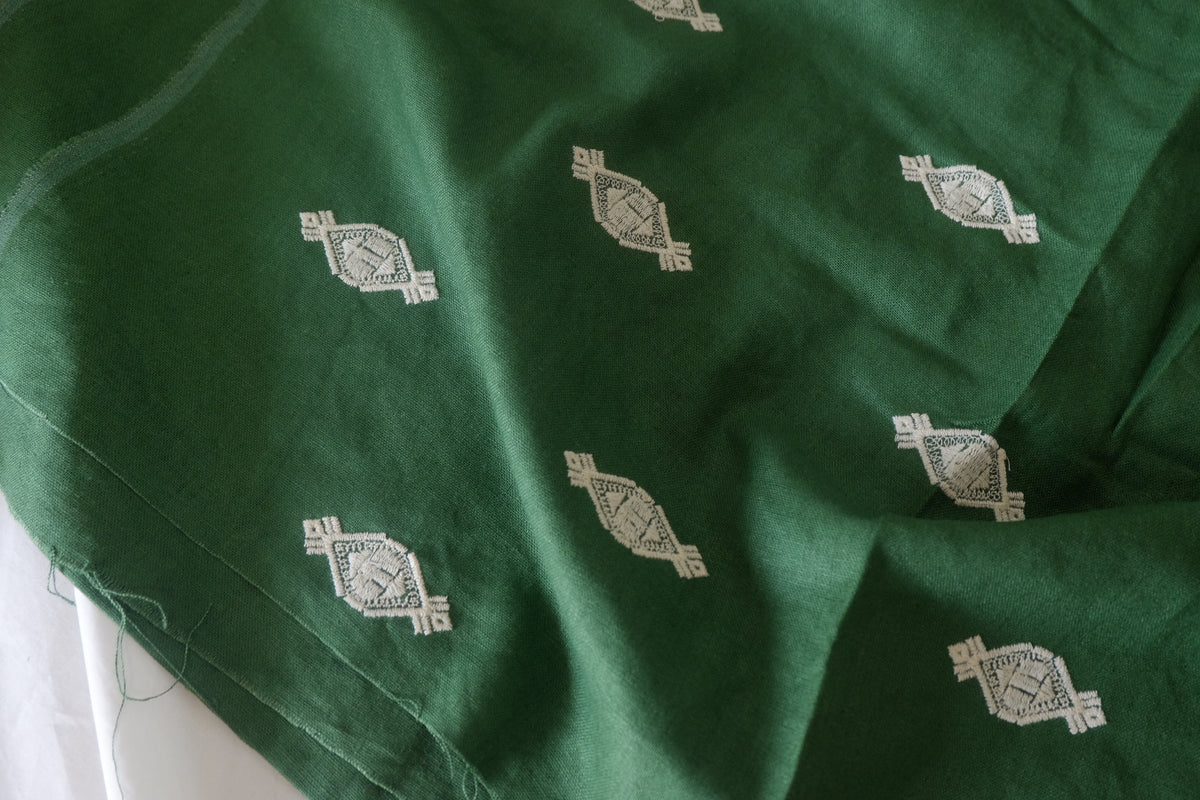 Emerald Embroidered Linen Cotton – 2.2 yd