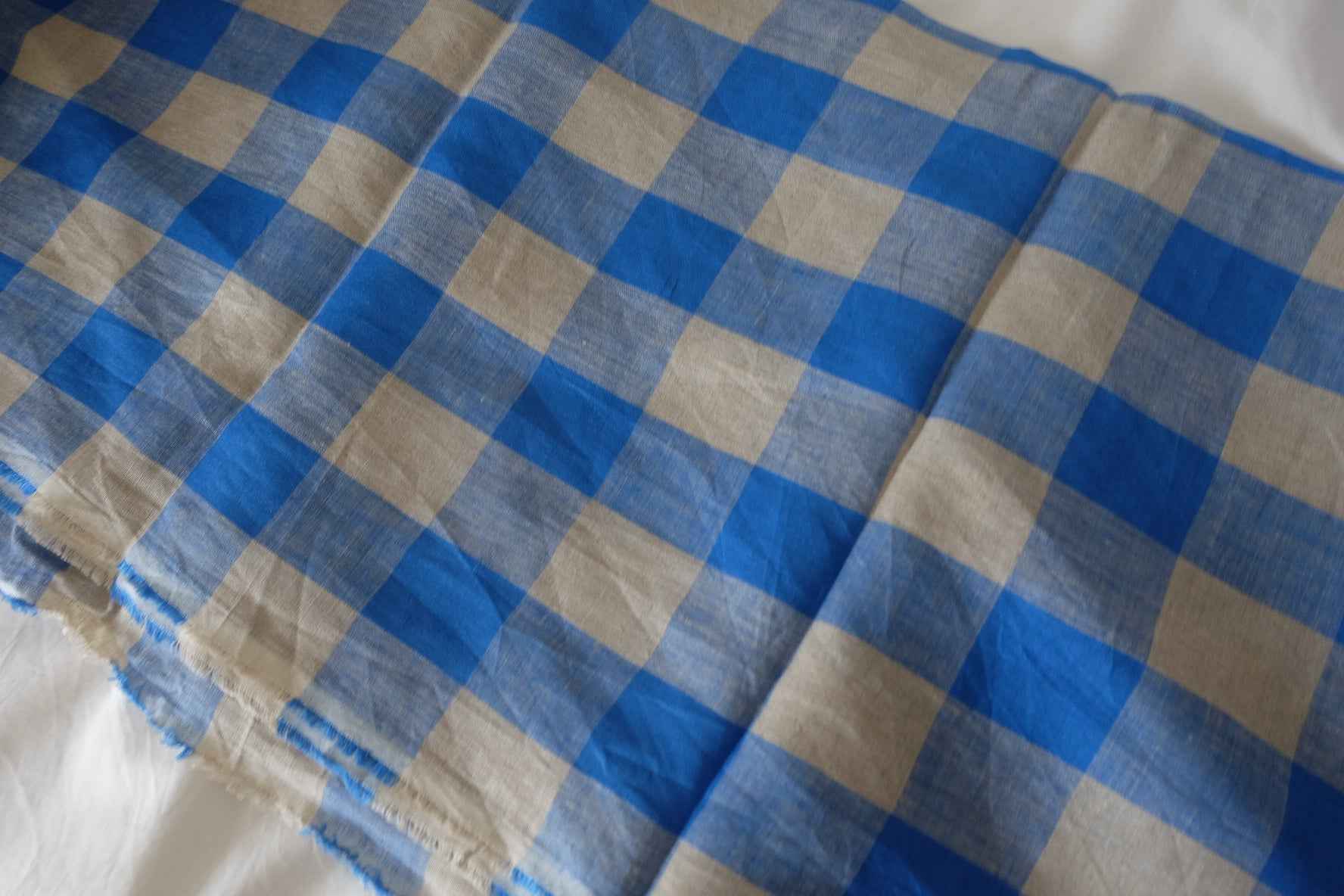 Blue Check Linen Fabric – 1.6 yd