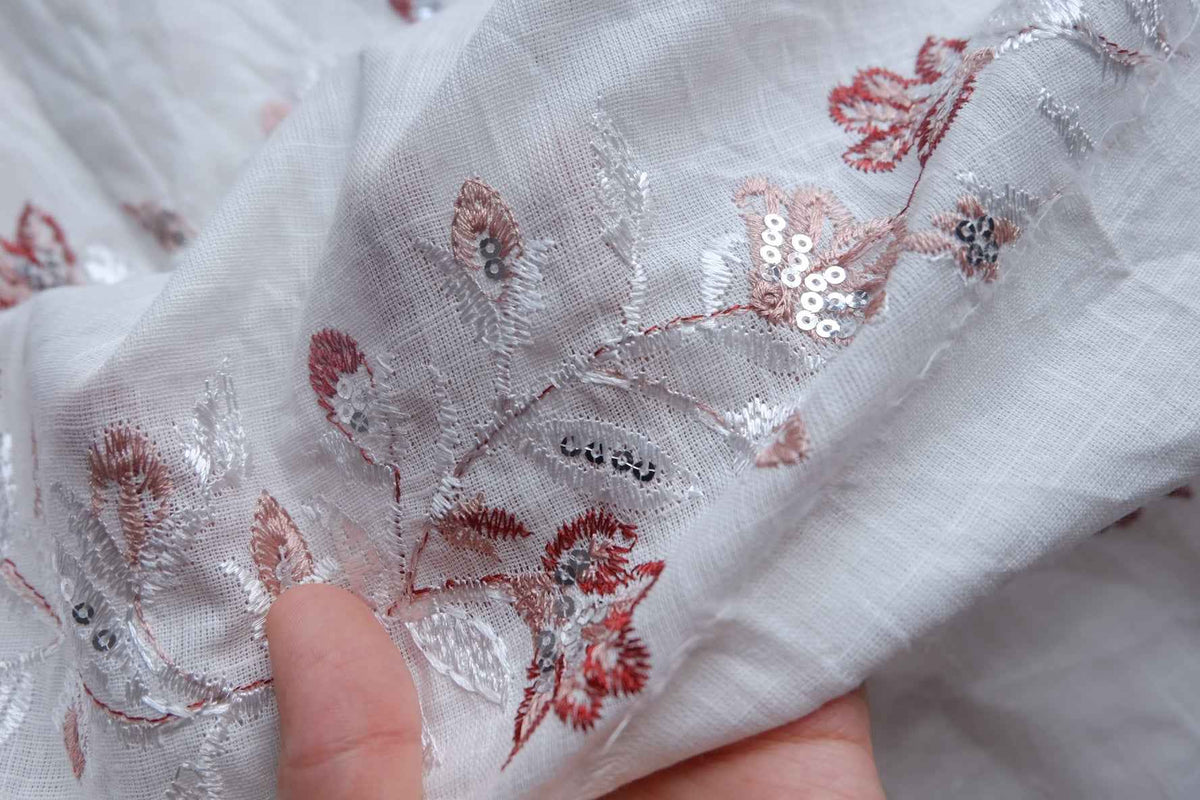 Sequin Floral Embroidered Tencel-Linen Blend — 1.7 yd