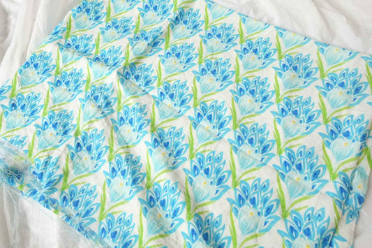 Blue Floral Textured Tencel Linen Fabric,  1.86 Yards