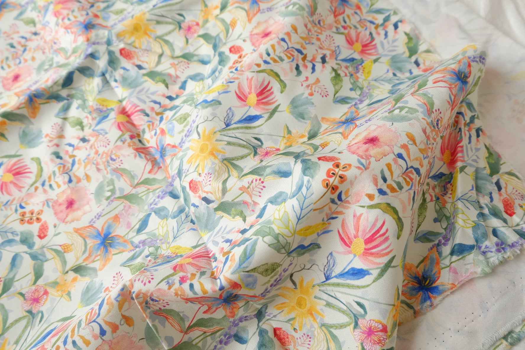 Colorful Floral Cotton Twill Fabric - 1.64 yd