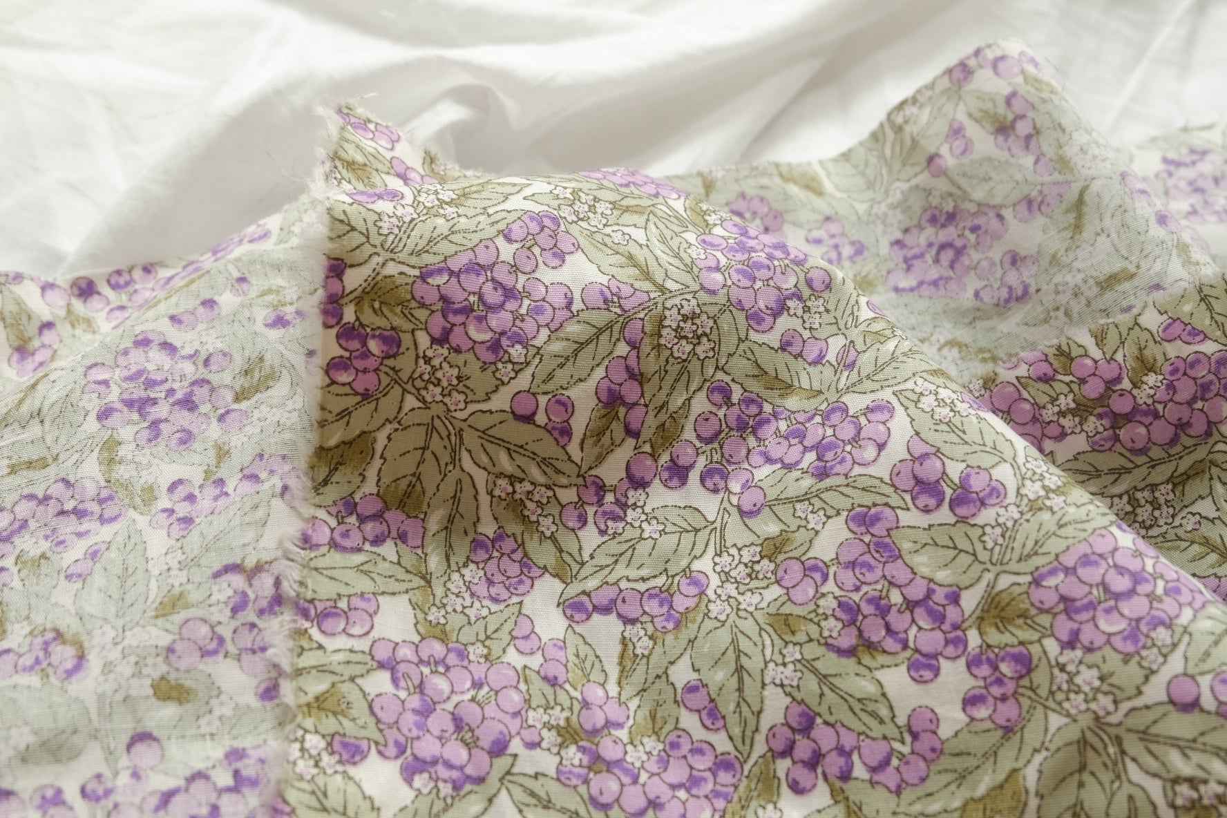 Purple Berry Print Cotton Fabric, Soft Rustic Apparel Weight, 2.41 Yards