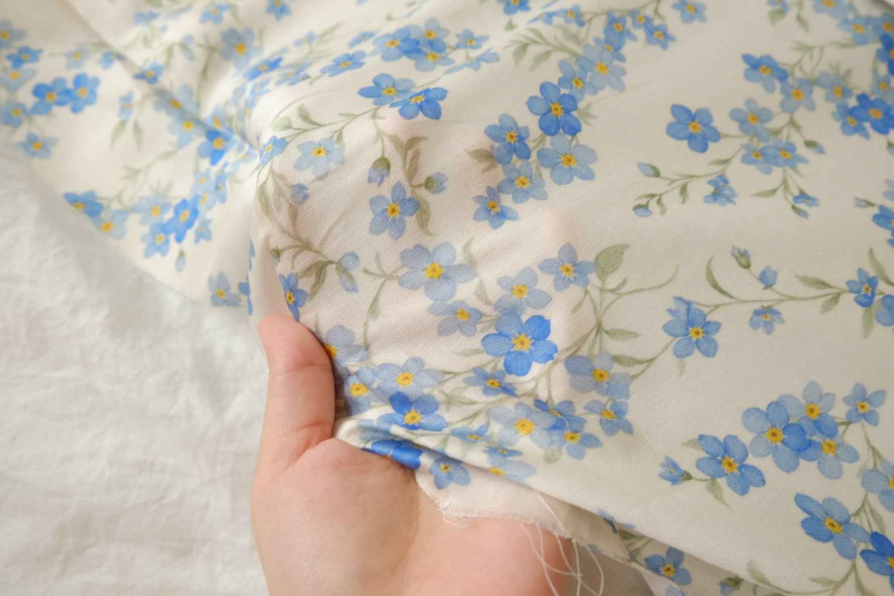Blue Floral 80s Cotton Sateen — 3.28 yd Piece