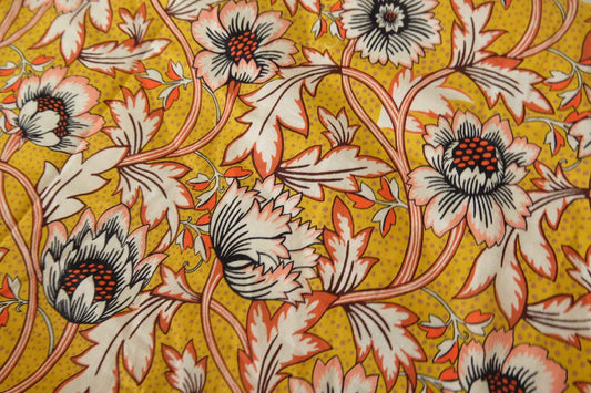 Mustard Vintage Floral Cotton Lawn Fabric - 3.5 yd