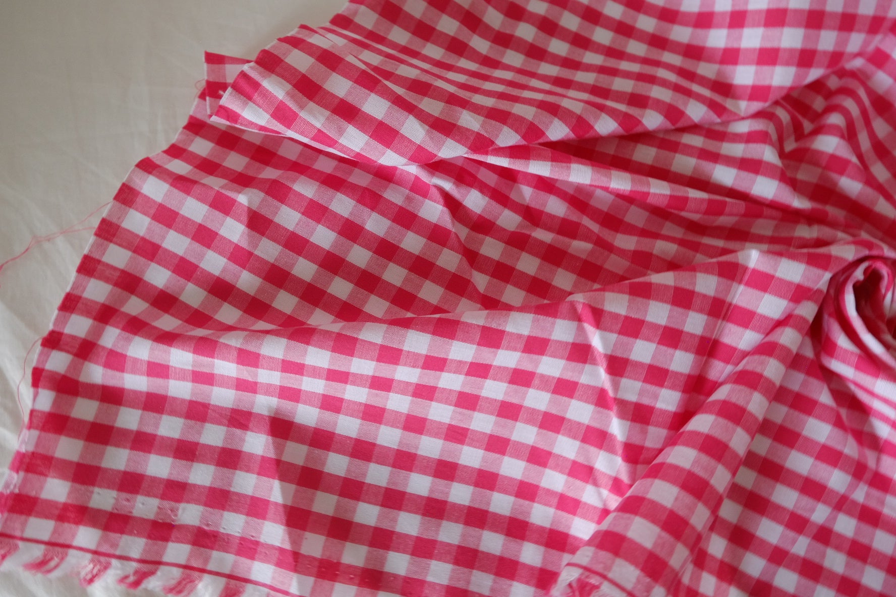 Hot Pink Gingham Yarn-Dyed Cotton Fabric – 2.19 yd