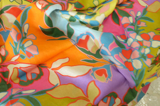 Bold Multicolor Artistic Floral Pure Linen Fabric (1.64 yards )