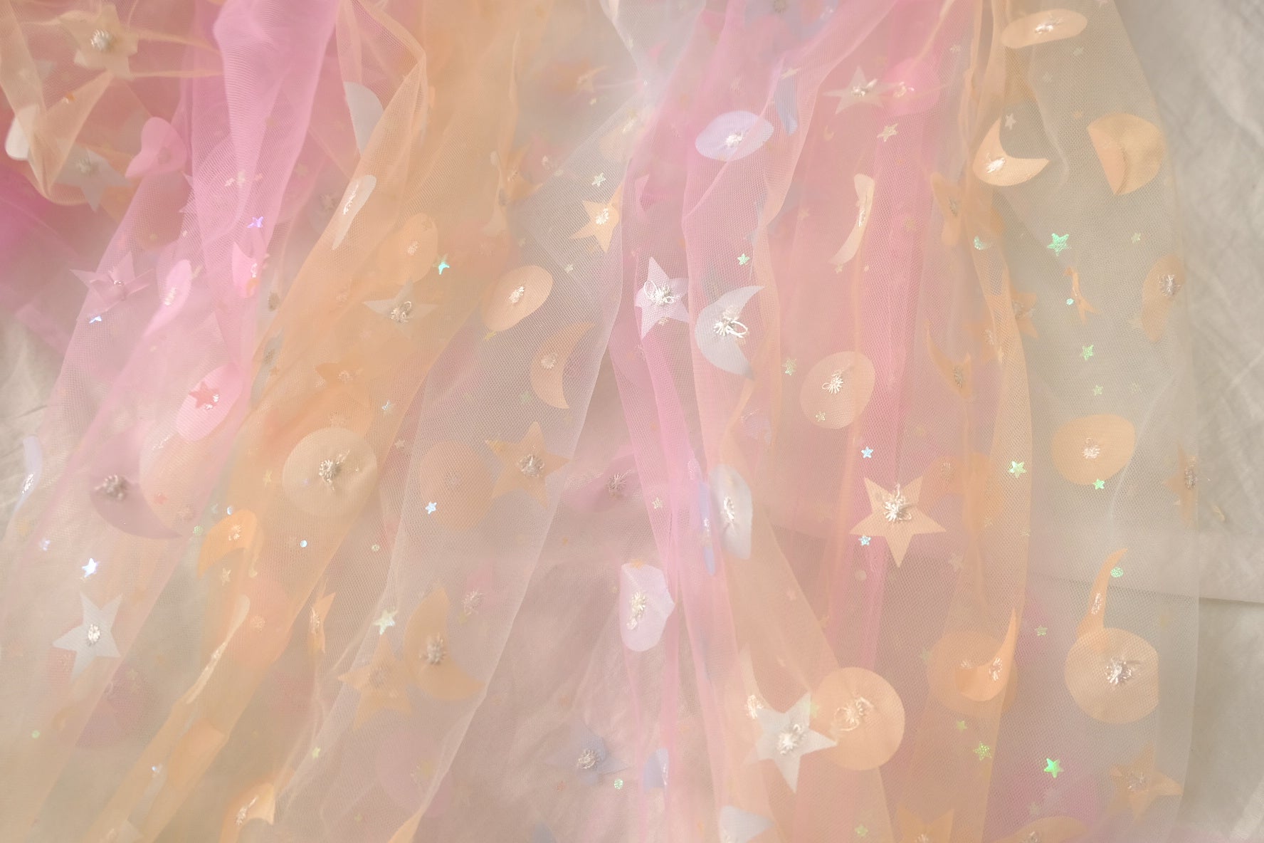 Star & Moon Tulle Fabric – Dreamy Sequin Mesh for Skirts (2.19 yards)