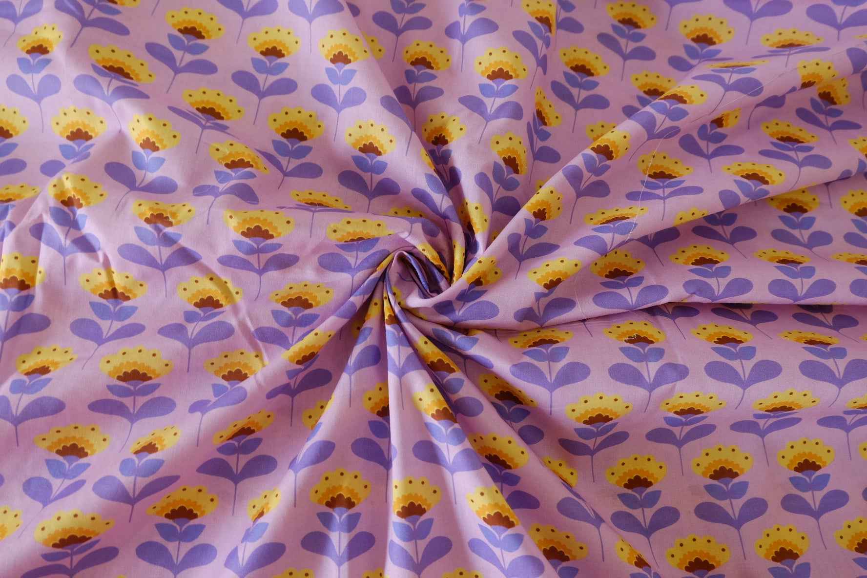 Cotton Lawn Fabric – Pink Purple Floral Garden Print-2.5 yd