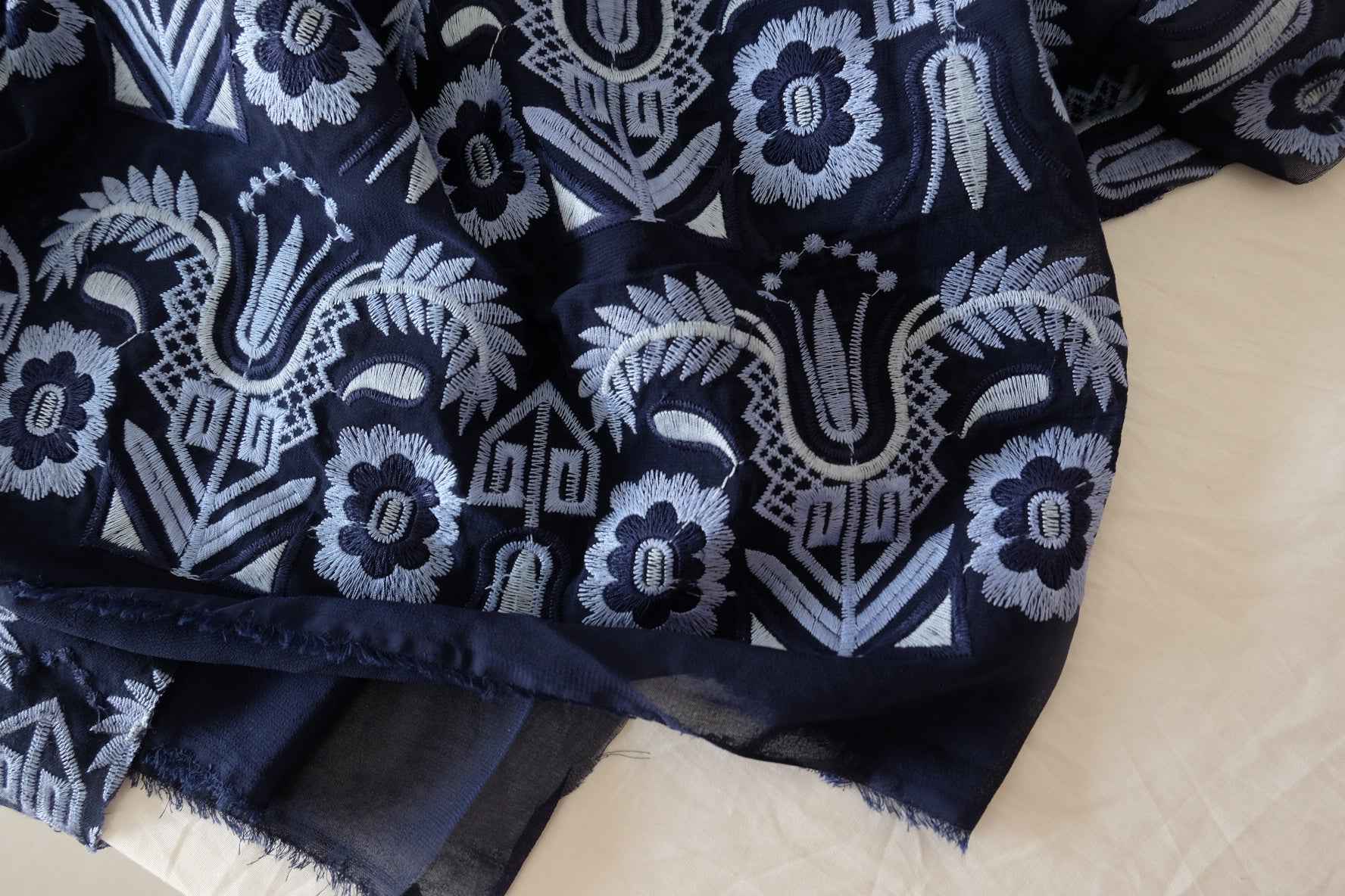 Navy Full Embroidered Mesh — 1.97 yd