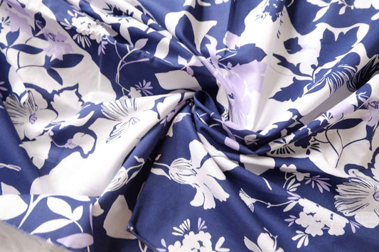 Navy Floral Silhouette 100s Cotton Fabric - 3.28 yd