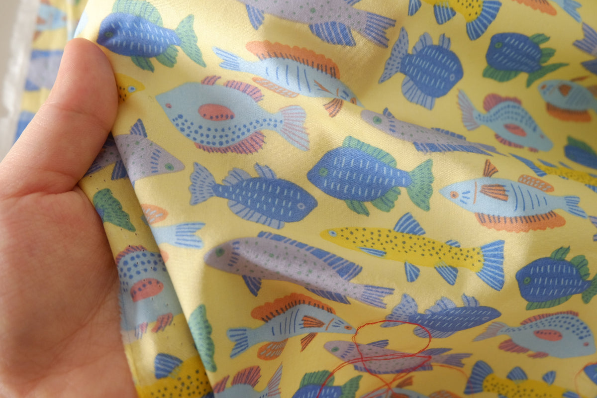 Yellow Fish Cotton Poplin — 1.64 yd