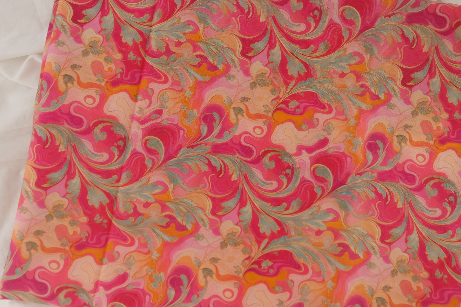 Pink Marbled Botanical Cotton Lawn – 1.6 yd