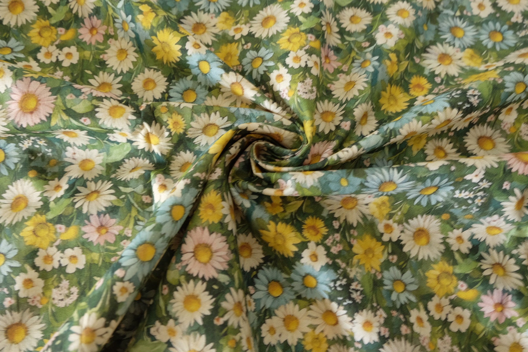 Daisy Meadow Cotton Fabric in Green - 2.2 yd