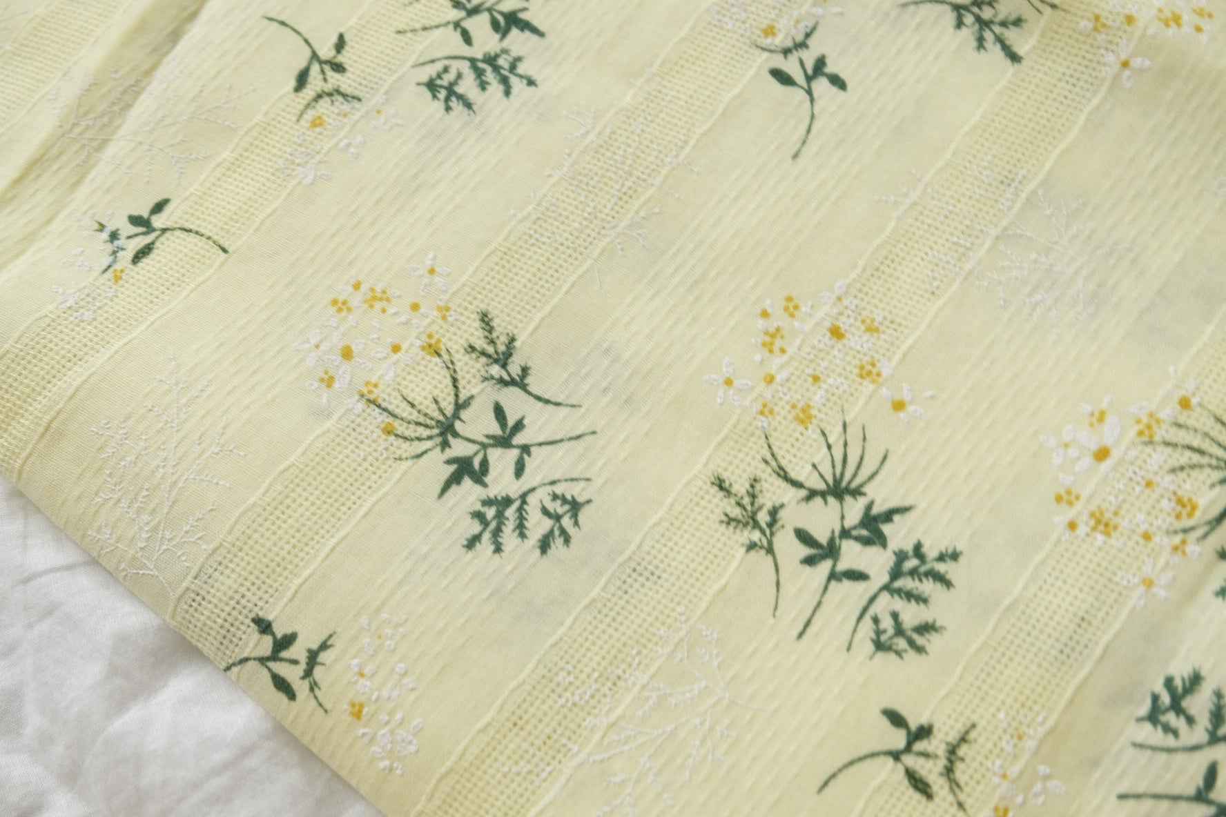 Delicate Botanical Cotton Fabric with Jacquard and Openwork Detail, Lightweight Blouse Weight, 2.19 Yards