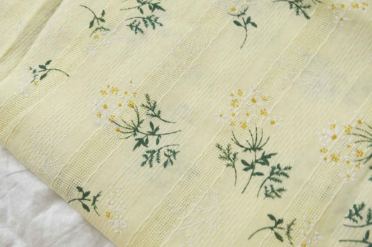 Delicate Botanical Cotton Fabric with Jacquard and Openwork Detail, Lightweight Blouse Weight, 2.19 Yards