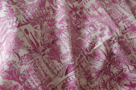 Pink Scenic Toile Cotton Lawn Fabric – 3.3 yd