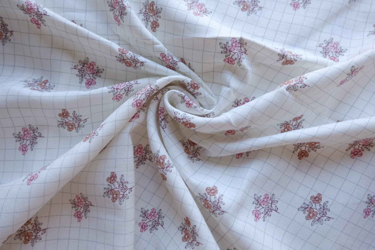 Vintage Rose Check Herringbone Cotton Fabric – 2.2 yd