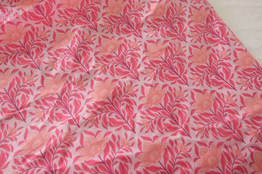 Pink Floral Cotton Lawn Fabric - 1.6 yd