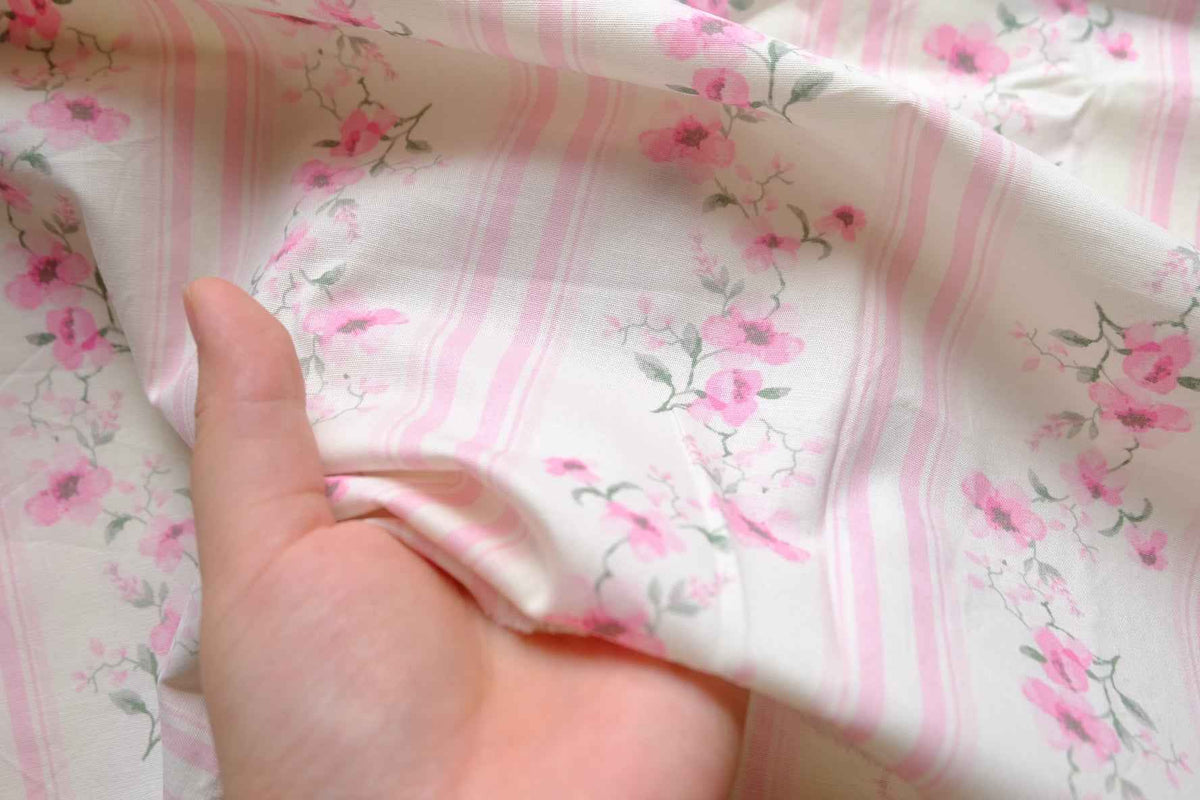Pink Stripe Floral Cotton Poplin — 2.2 yd