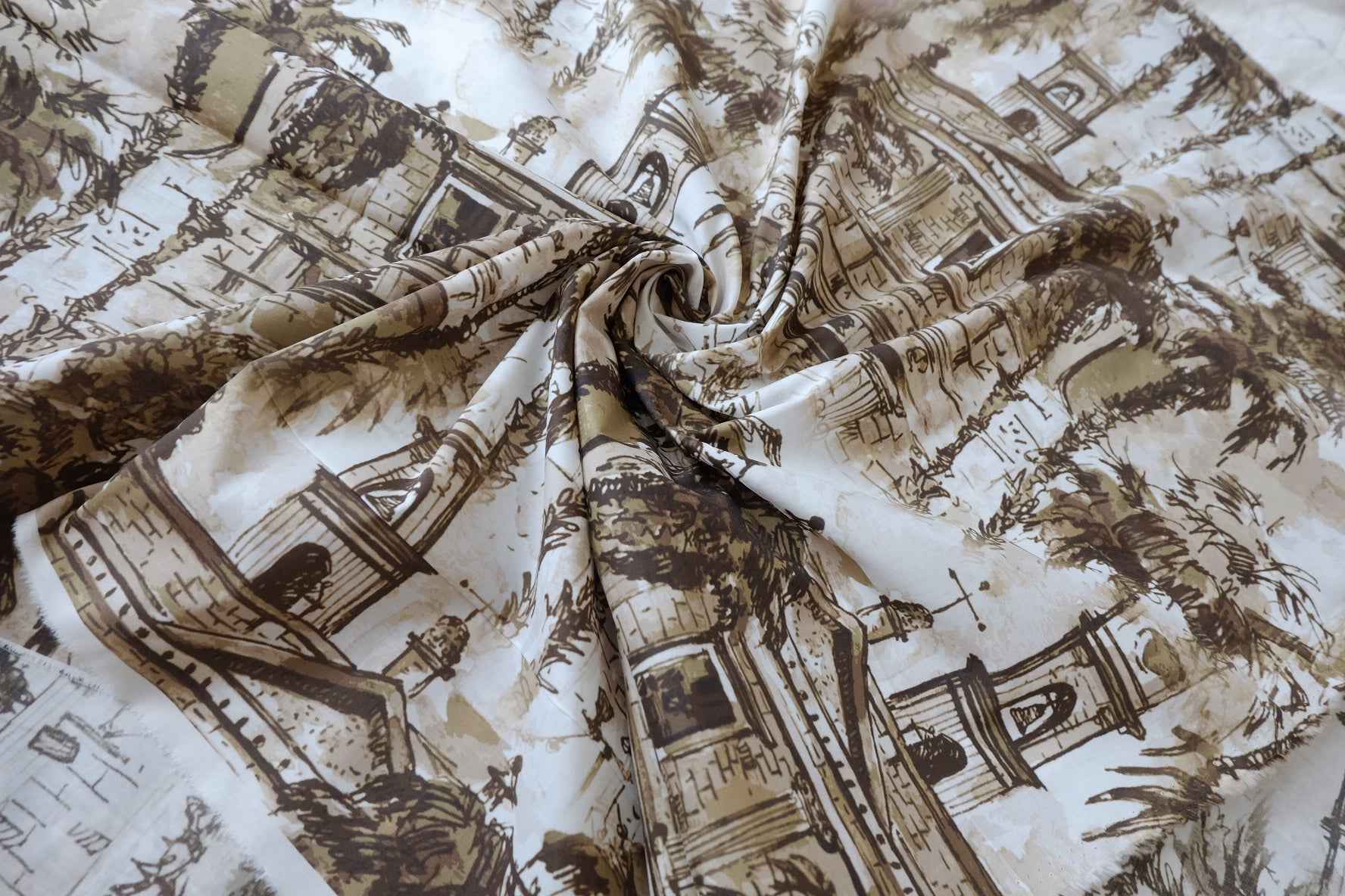 Vintage Architecture Sketch 80s Cotton Fabric - 3.28 yd