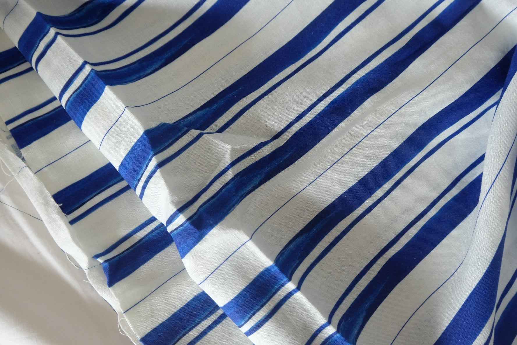 Cobalt Stripe Linen Viscose Fabric – 2.19 yd