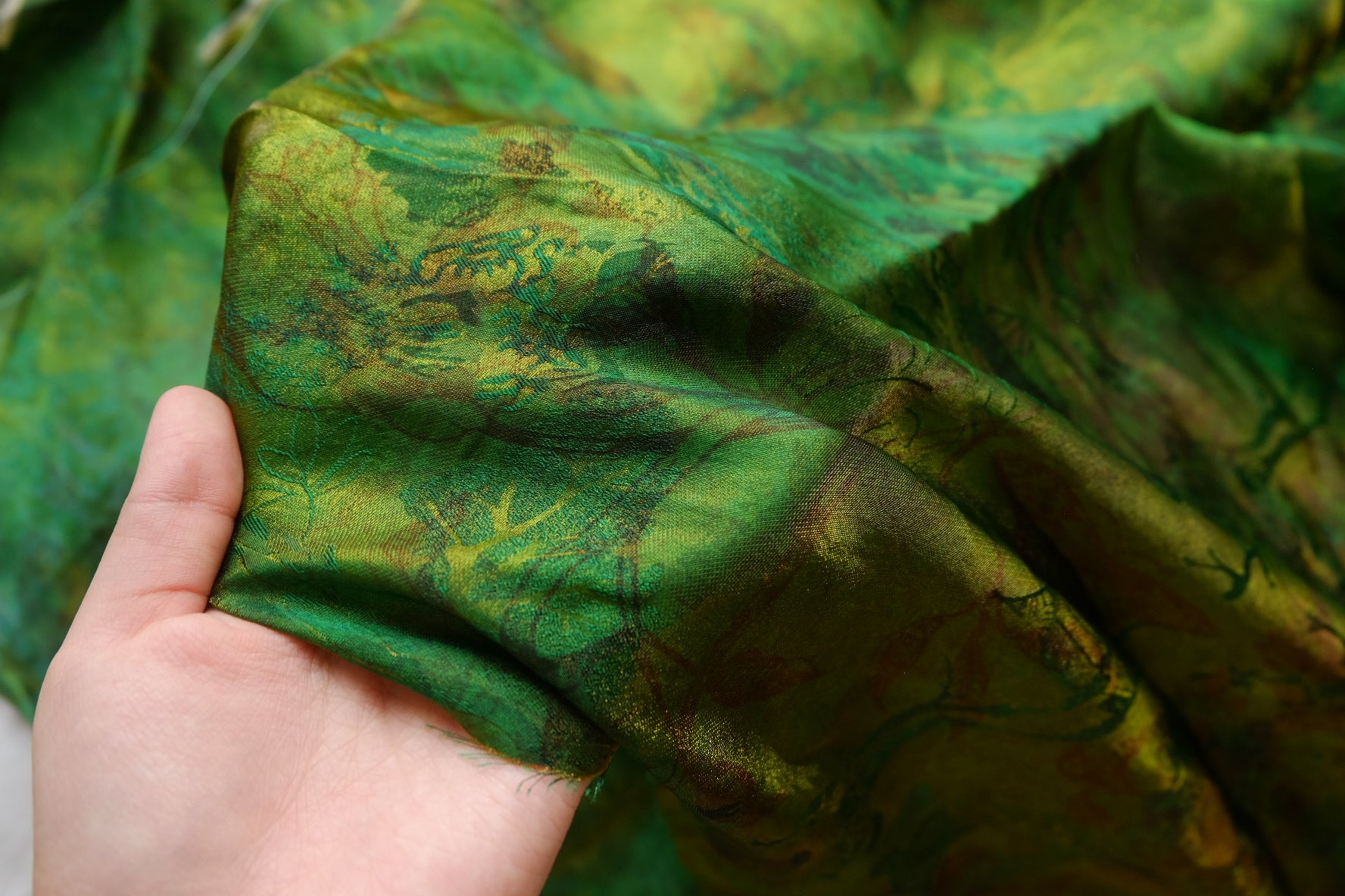 Iridescent Green Jacquard Polyester – 2.2 yd