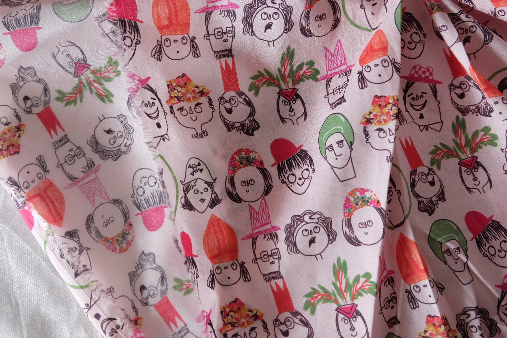 Whimsical Portrait Cotton Lawn Fabric – 2.7 yd