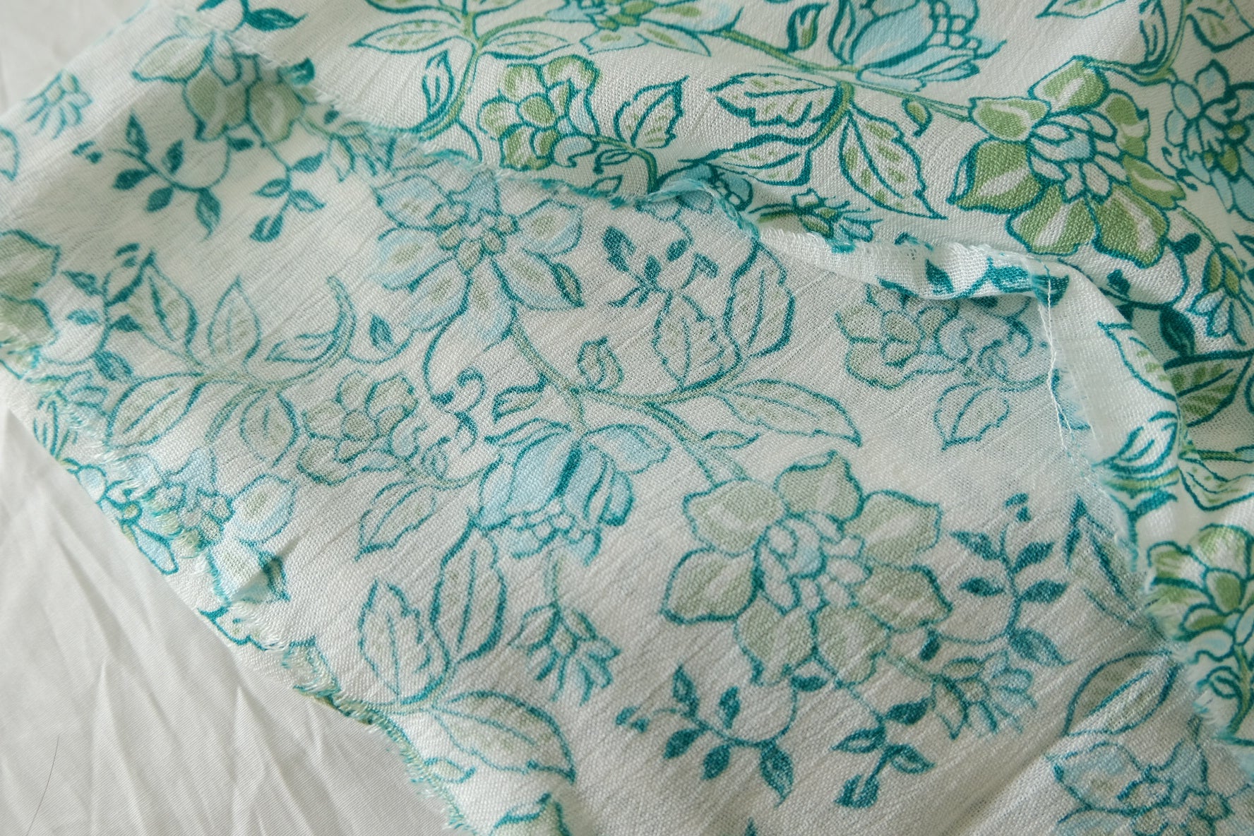 Aqua Green Floral Tencel Cotton Fabric - 1.6 yd