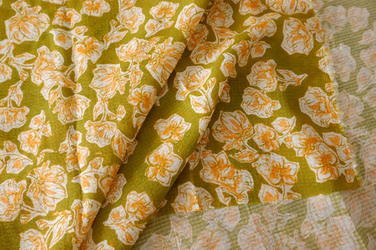 Olive Floral Textured Tencel Ramie Blend Fabric – 3.3 yd