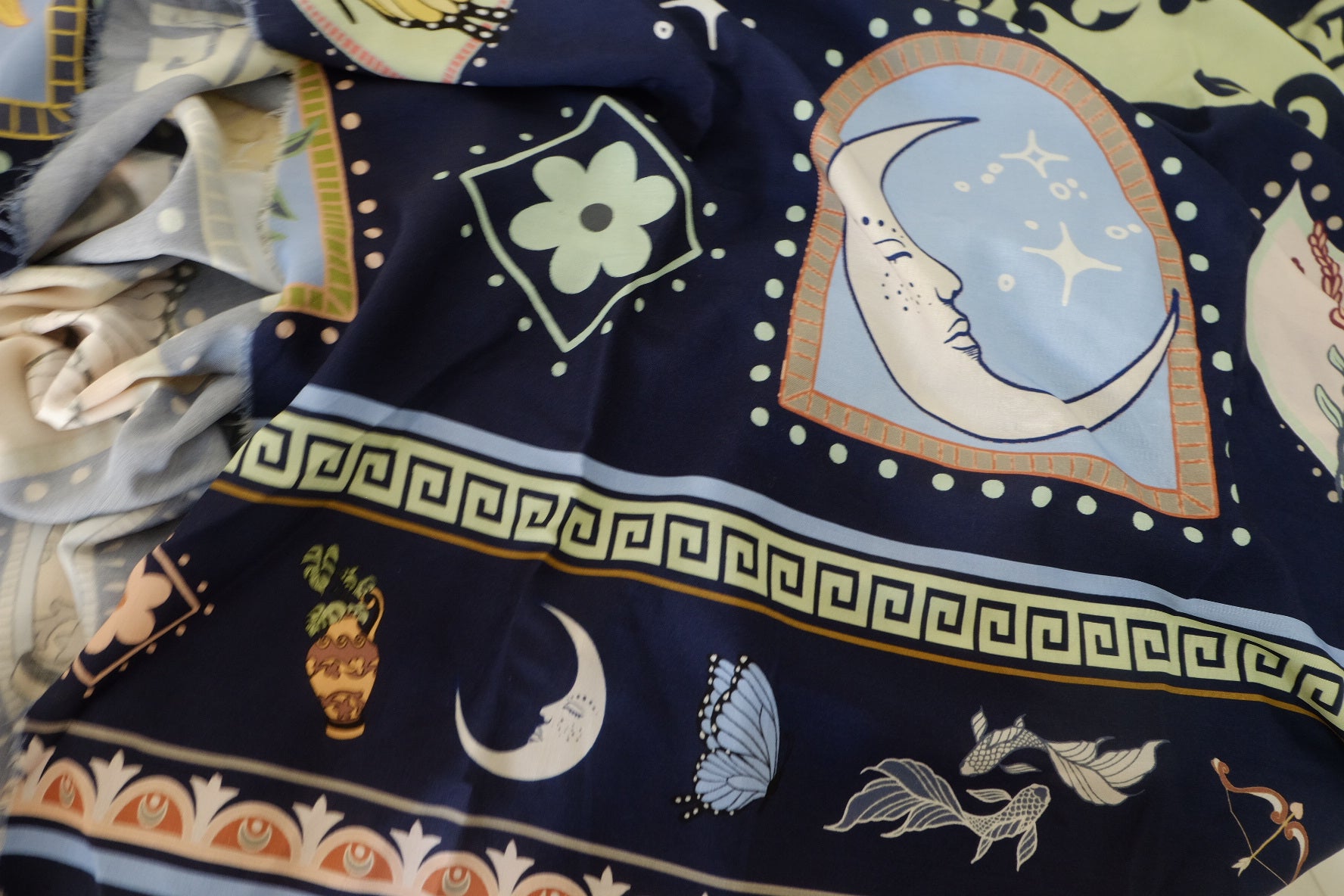 Navy Celestial Butterfly Rayon Challis Fabric – 3.3 yd