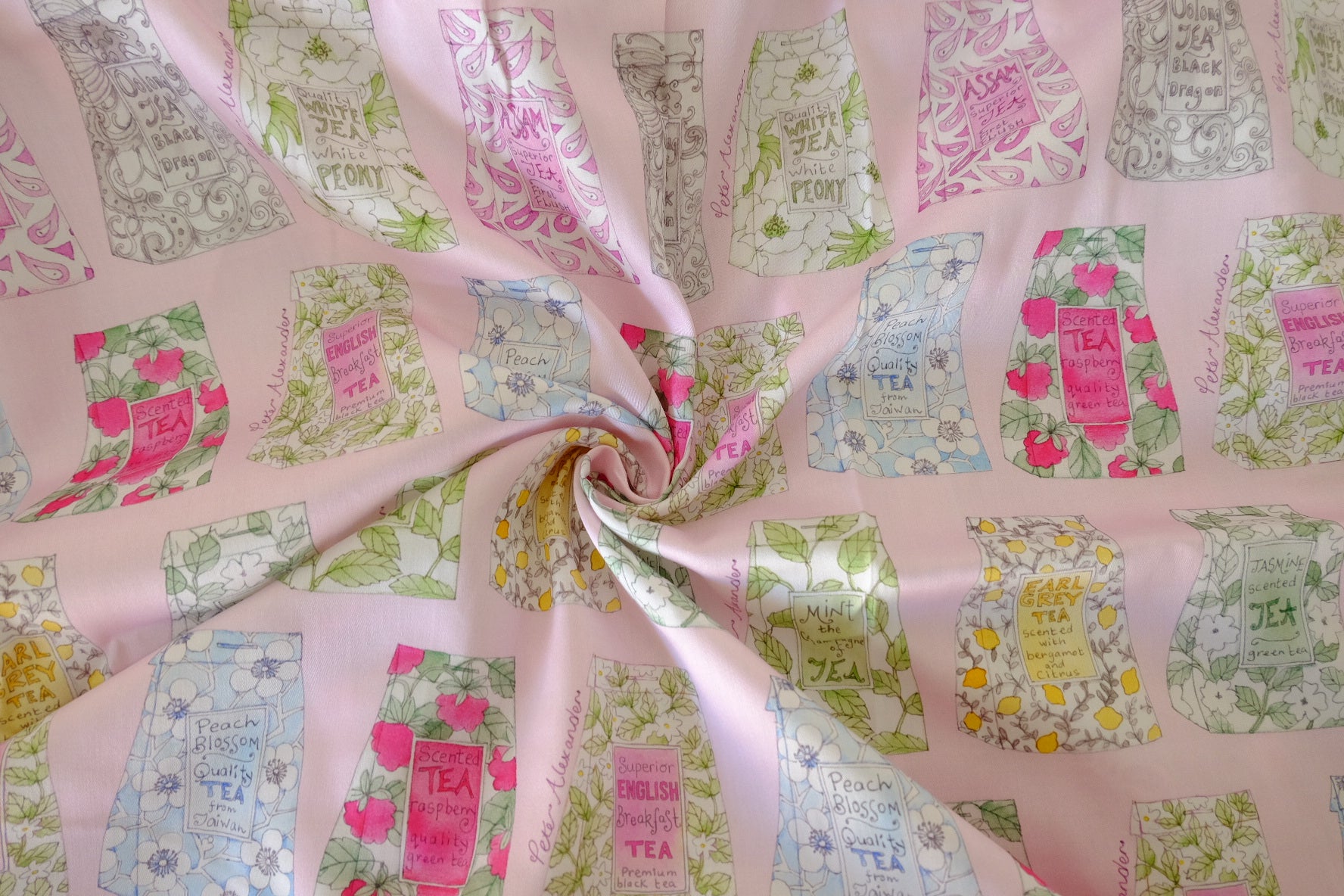 Tea Packet Print 80s Cotton Sateen Fabric – 2.2 yd