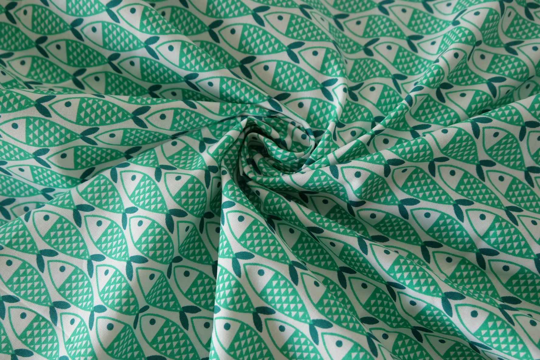 Mint Sardine Print Cotton Poplin Fabric – 2.2 yd