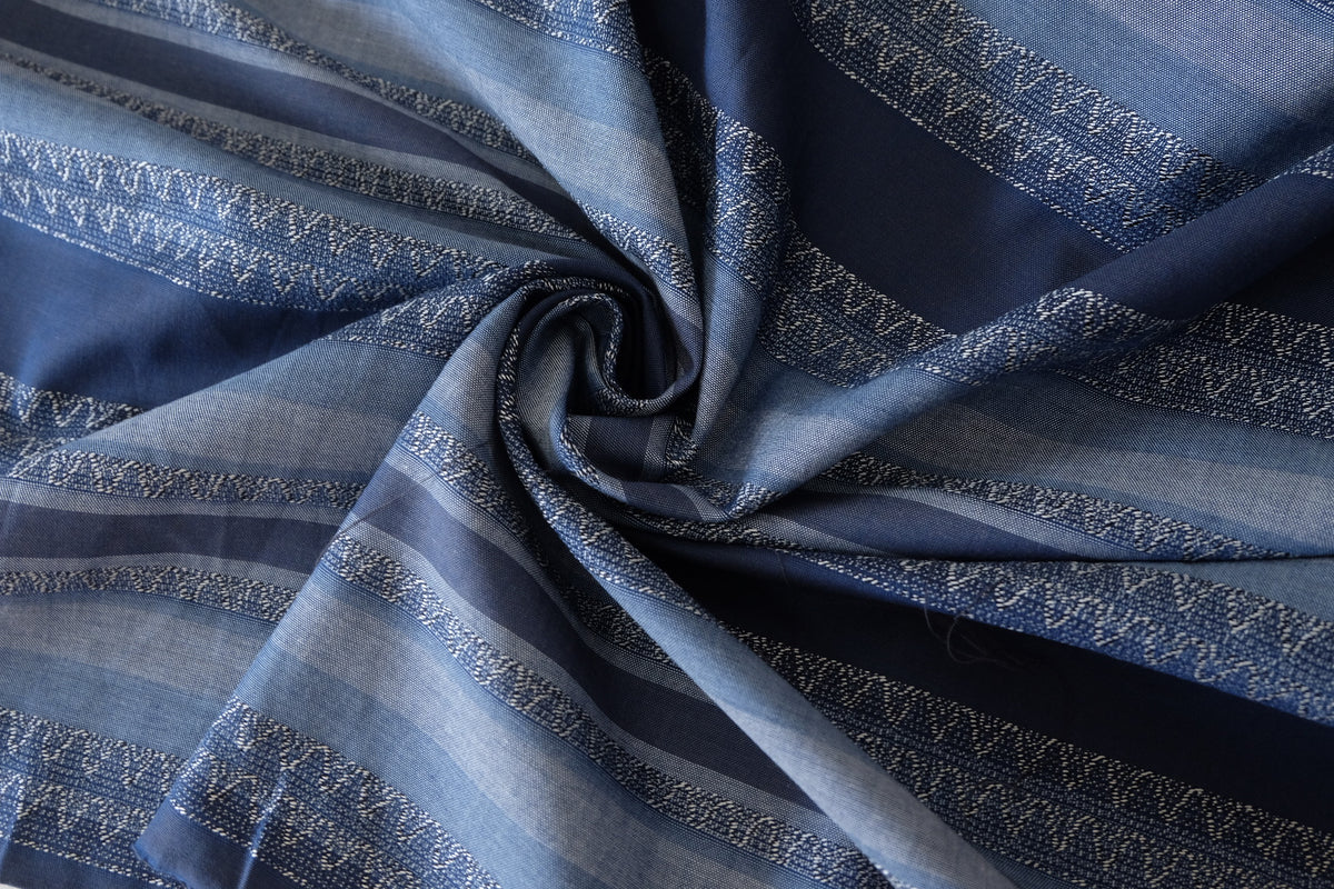 Vintage Blue Textured Stripe Cotton Linen – 2.73 yd
