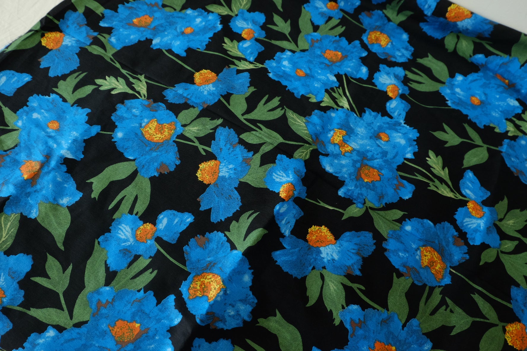 Blue Poppy Floral Cotton Fabric – 3.3 yd