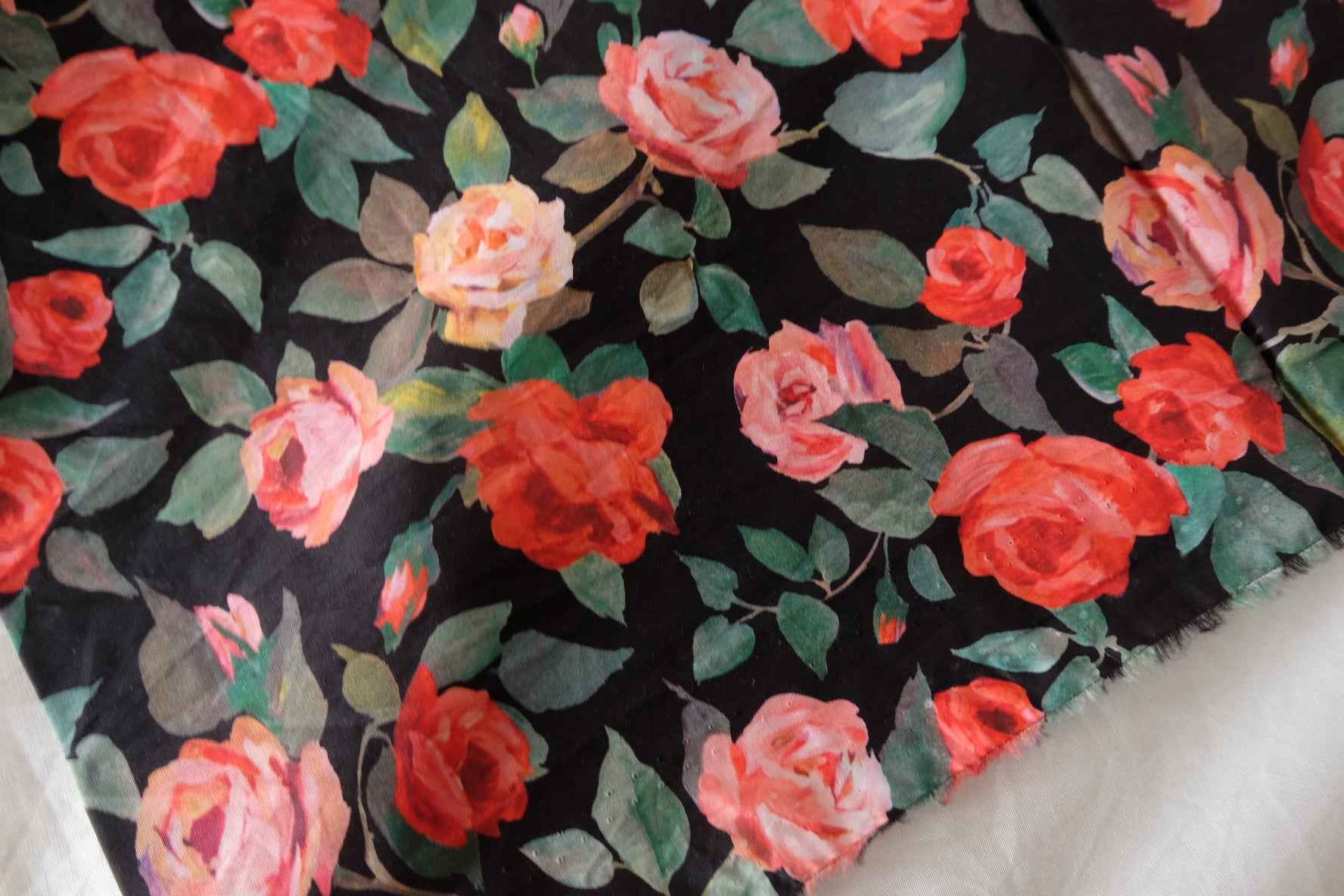 Black Rose Garden Cotton Lawn Fabric – 1.1 yd