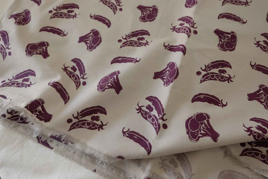 Purple Botanical Print Cotton Lawn Fabric – 2.2 yd