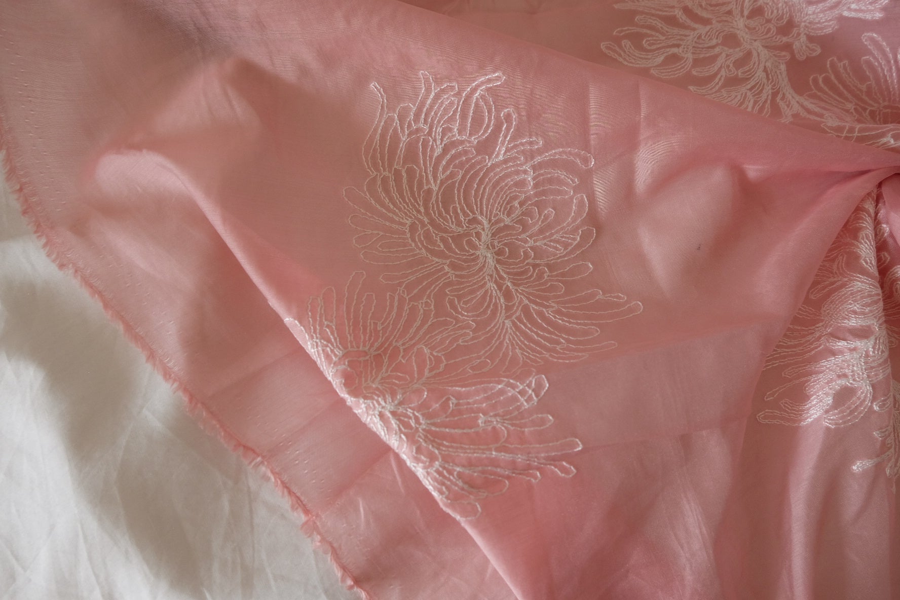Blush Pink Tencel Embroidered Sheer Fabric – Delicate Floral Mesh – 3.4 yd