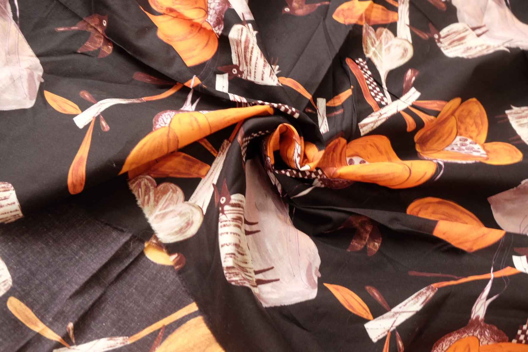 Black Orange Cotton Poplin Fabric, Crisp Lightweight Shirting Weight, 1.97 Yards