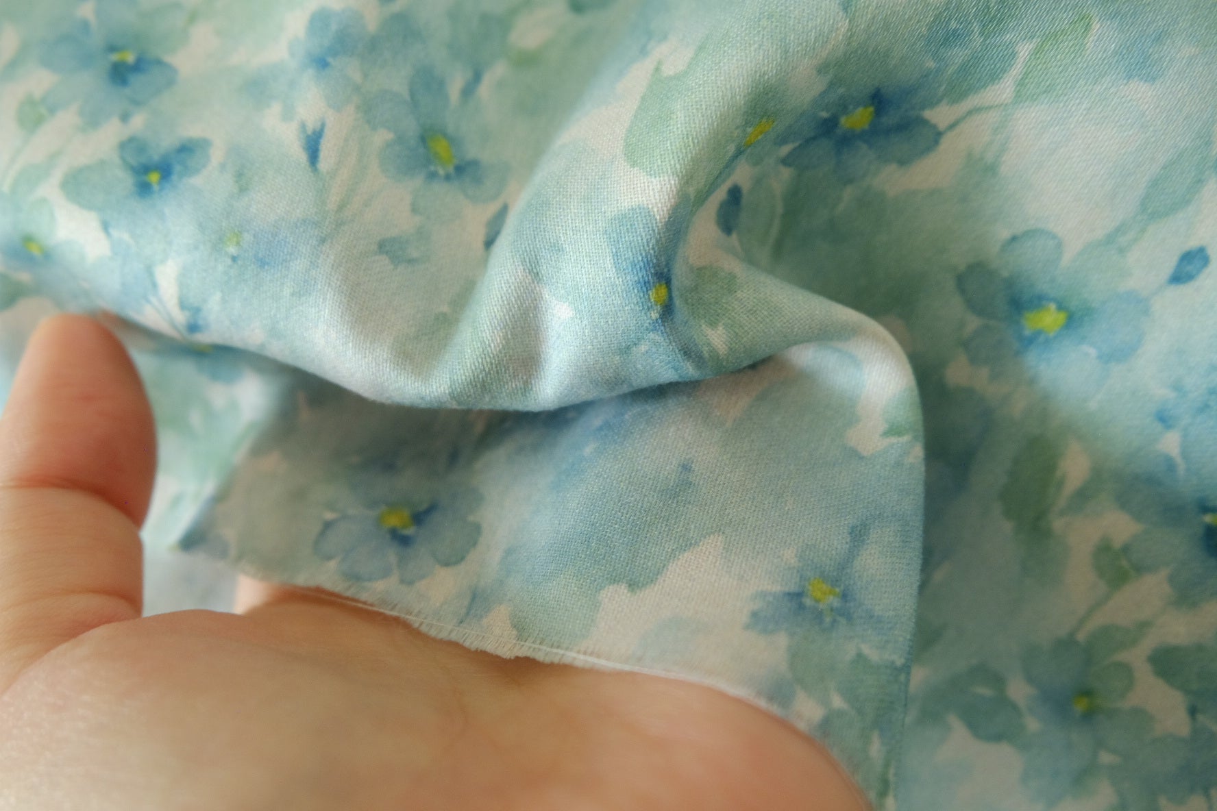 Dreamy Mint Blue Floral Cotton Sateen Fabric – 80s Cotton – 2.1 yd