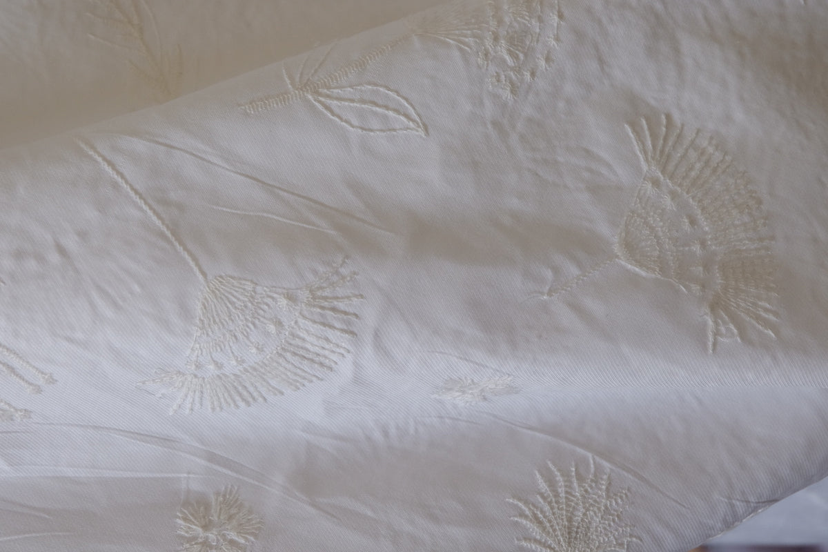 Dandelion Wishes – Ivory Embroidered Cotton Twill Fabric | 2.2 Yards