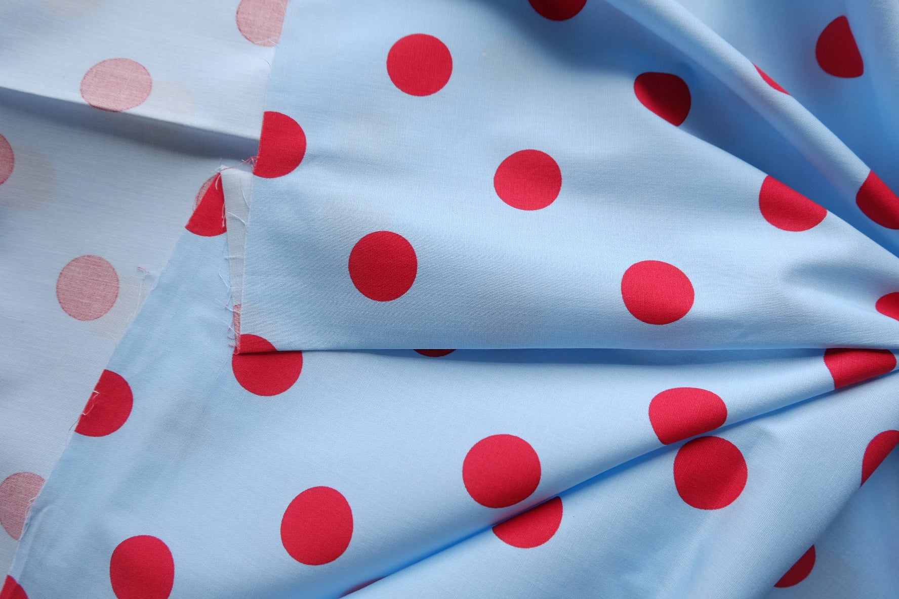 Sky Blue & Red Polka Dot Cotton Lawn – 2.2 yd
