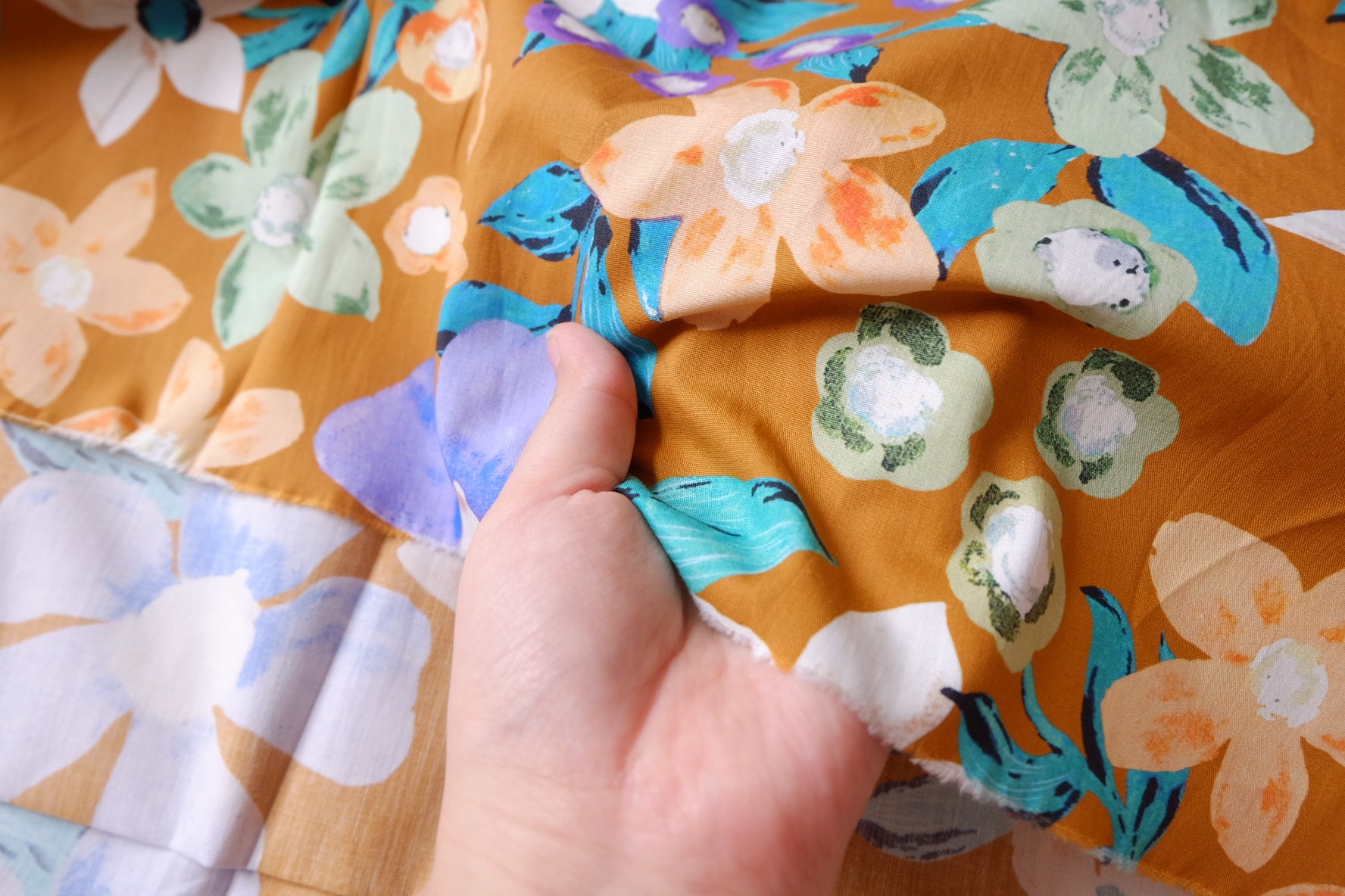 Ochre Painterly Floral Cotton Poplin — 3.28 yd