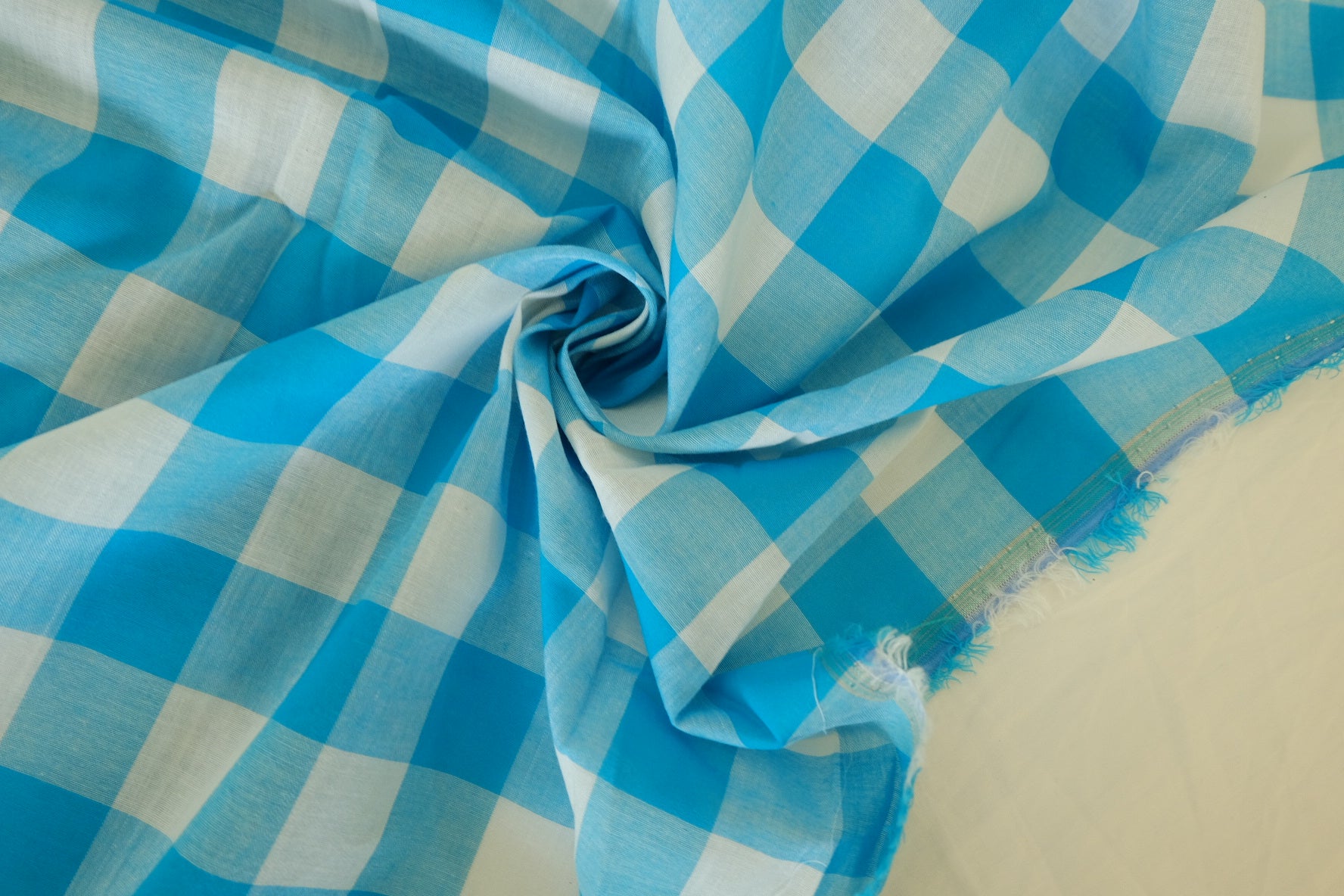 Lake Blue Yarn-Dyed Gingham Lightweight Cotton Fabric – 2.2 yd
